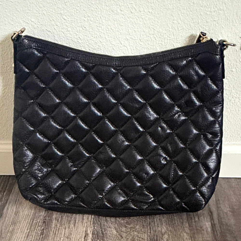 kate spade Black Quilted Shoulder Bag with Gold Chain Accent